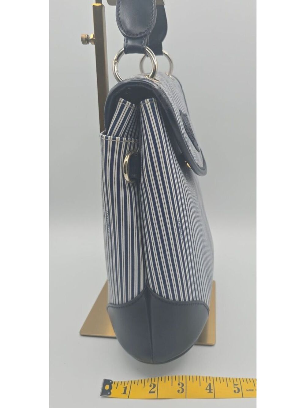 Vintage LIZ by Liz Claiborne Navy & White Striped Faux Leather Nautical Handbag - Picture 5 of 14